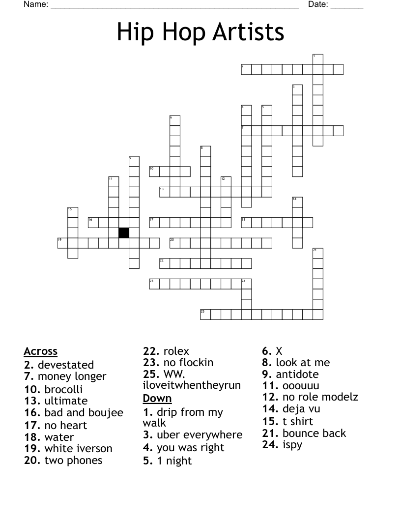Famous Rappers Crossword WordMint