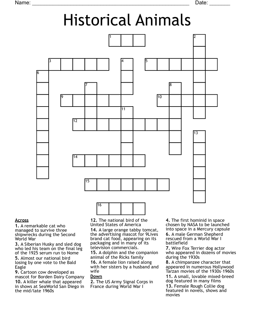 Historical Animals  Crossword