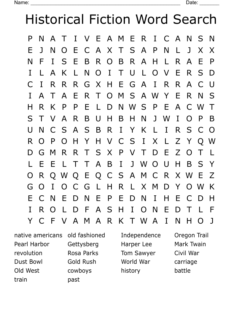 Historical Fiction Word Search