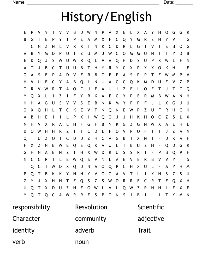 History/English Word Search