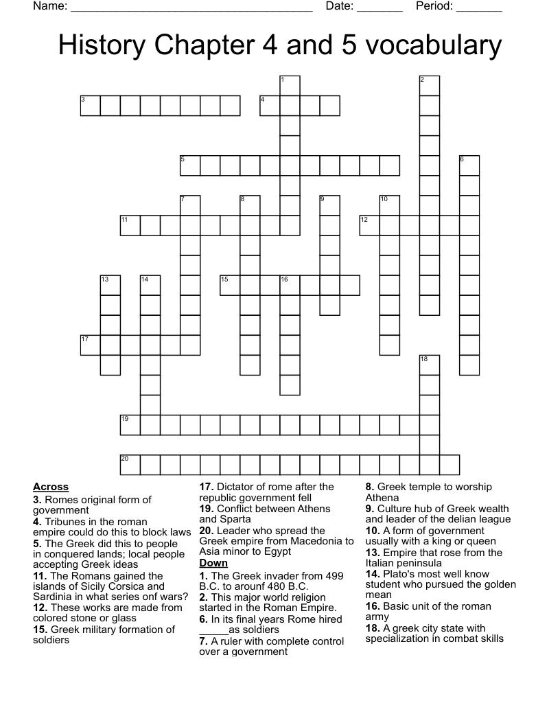 History Chapter 4 And 5 Vocabulary Crossword WordMint