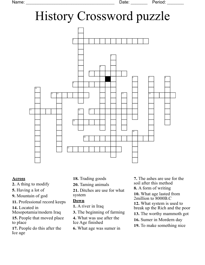 History Crossword Puzzles Printable Crossword Puzzles Printable