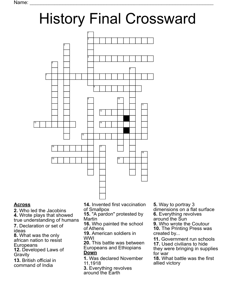 History Final Crossward  Crossword