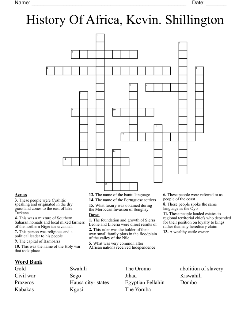 History Of Africa, Kevin. Shillington Crossword