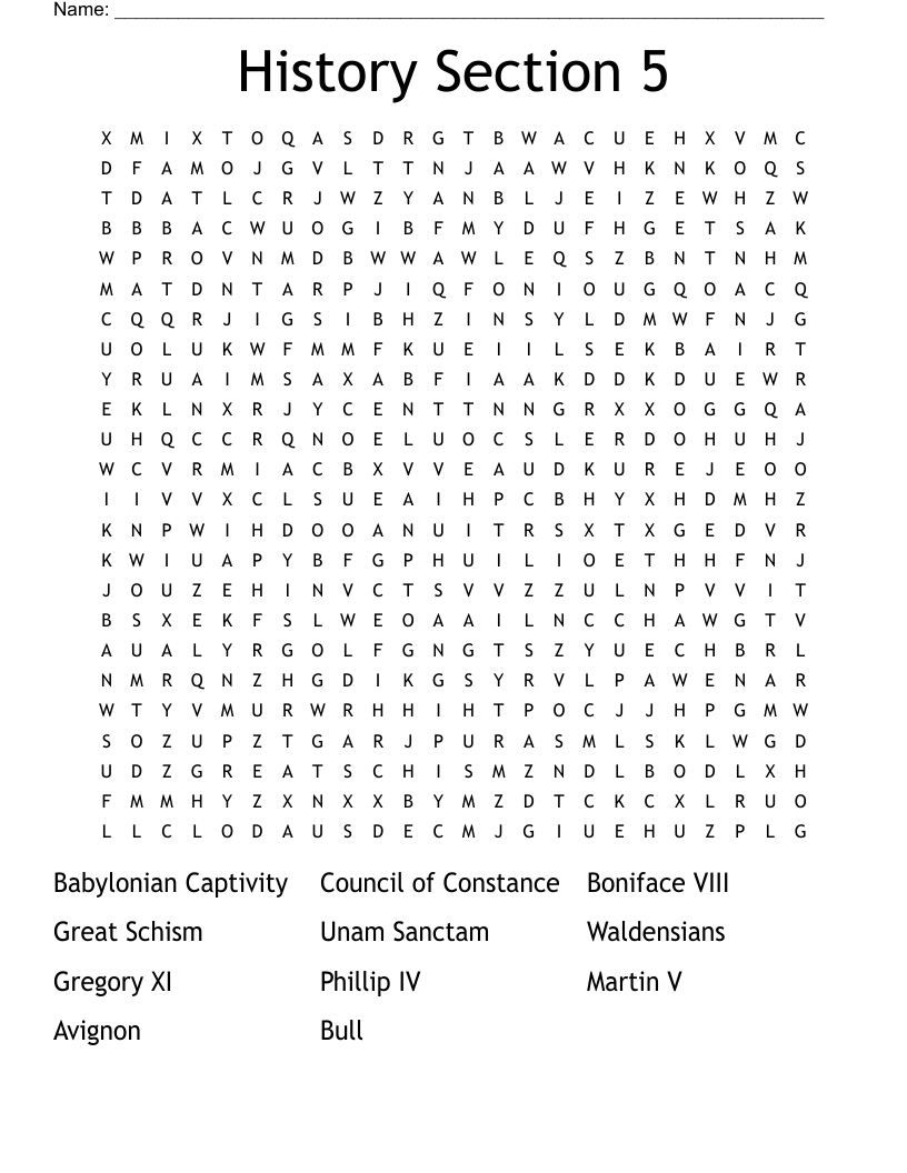 History Section 5 Word Search