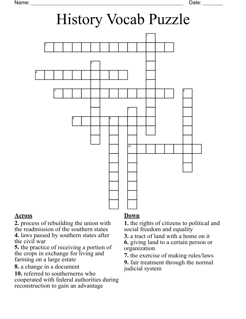 History Vocab Puzzle Crossword