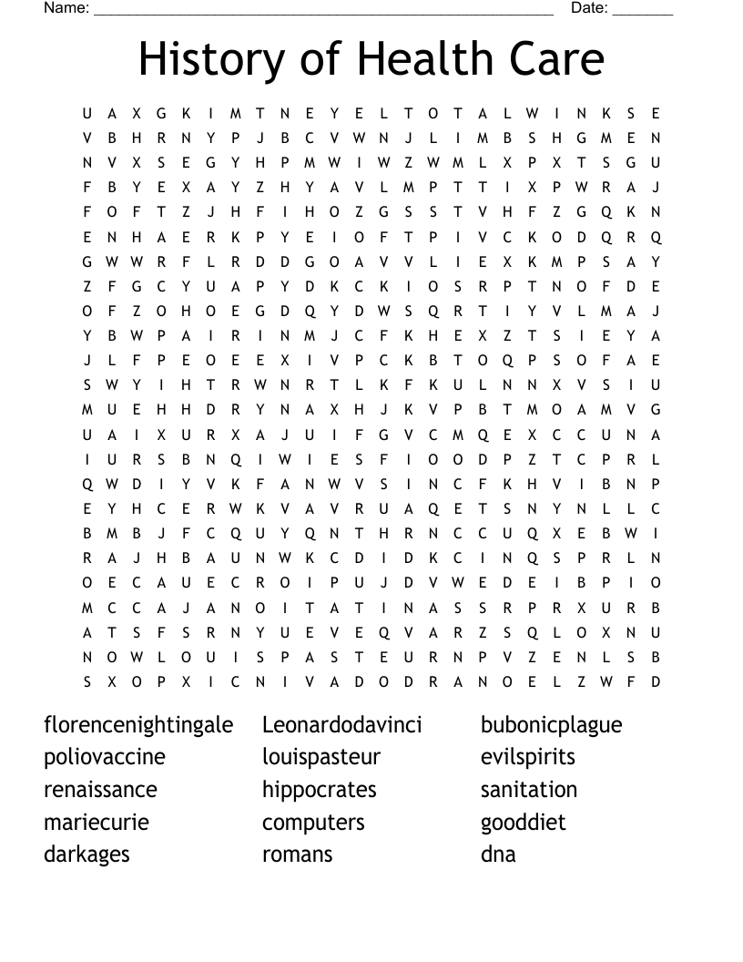 History of Health Care Word Search WordMint
