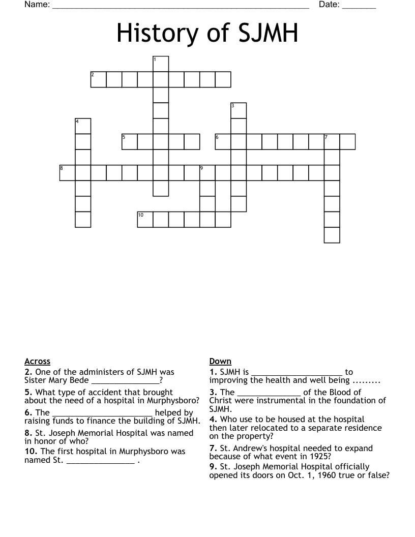 History of SJMH Crossword