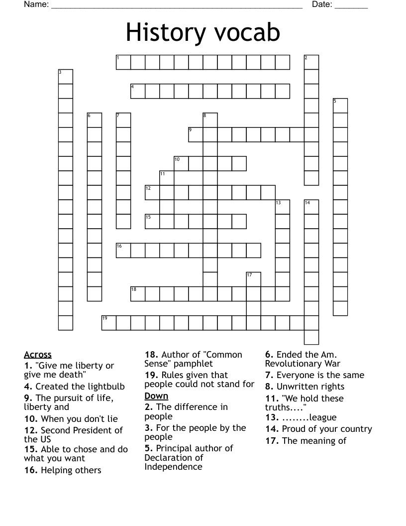 History vocab Crossword