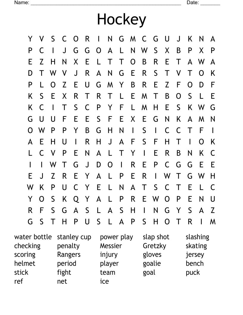 Hockey Word Search WordMint