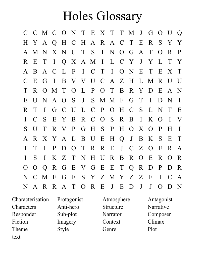 Holes Glossary Word Search