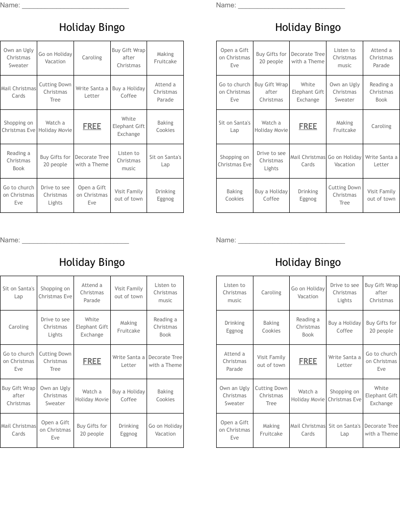 Holiday Bingo