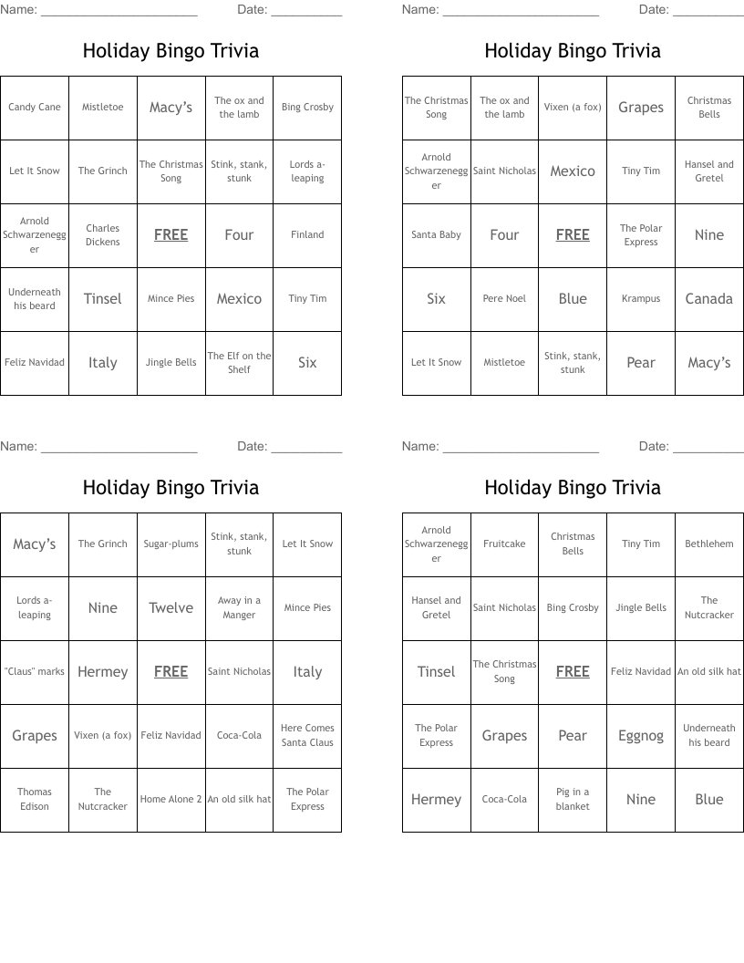 Holiday Bingo Trivia