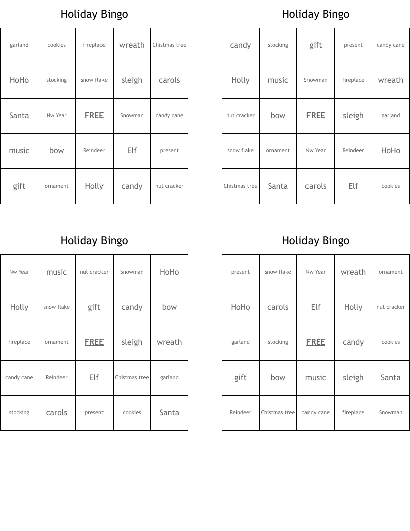 Holiday Bingo 