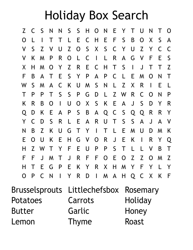 Holiday Box Search  Word Search