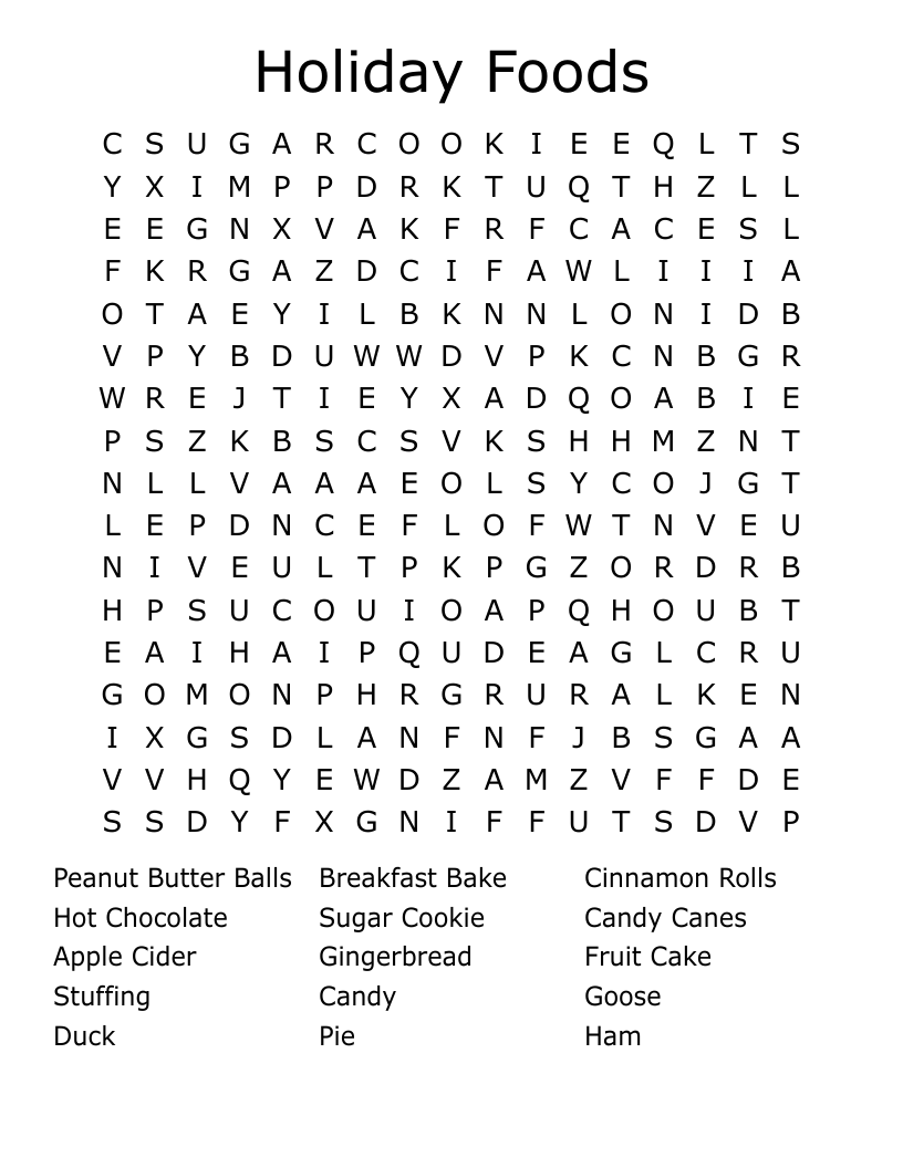 Holiday Foods Word Search