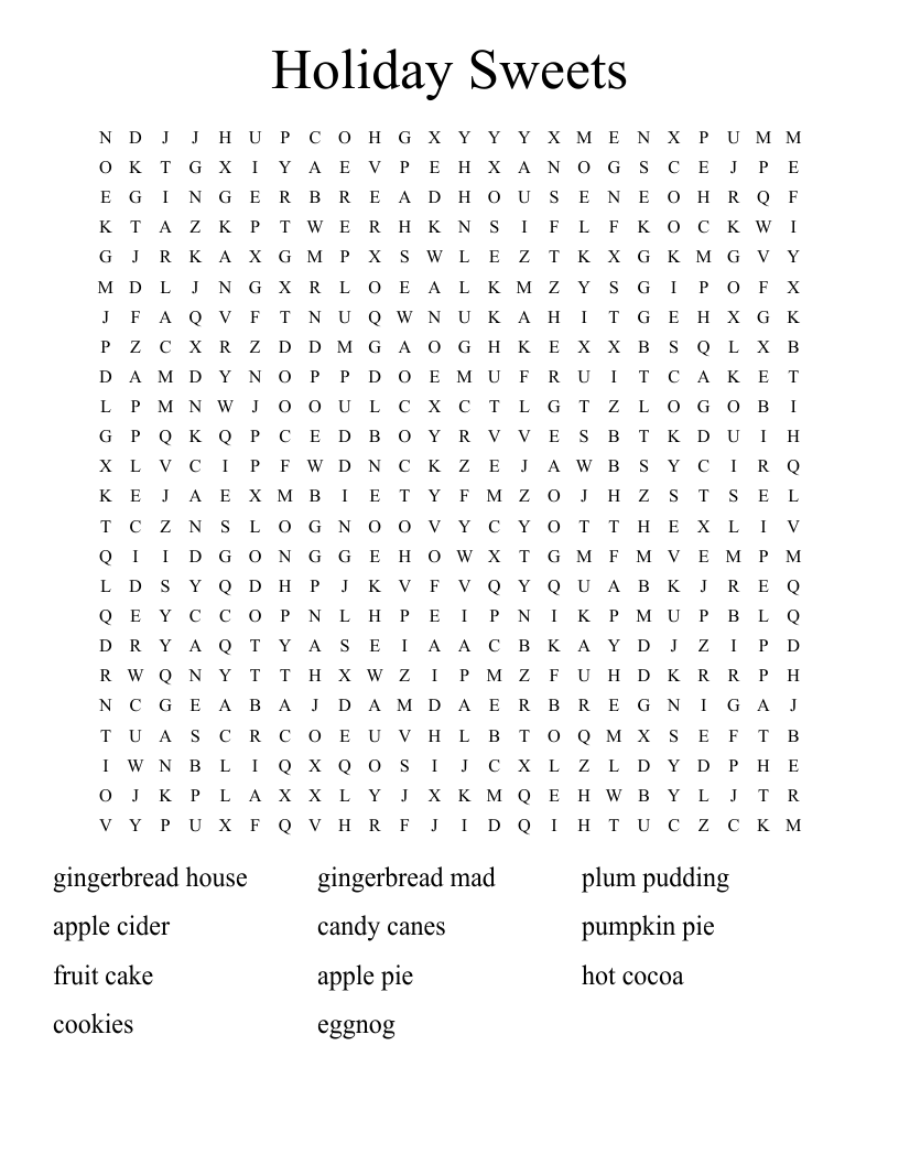 Holiday Sweets Word Search