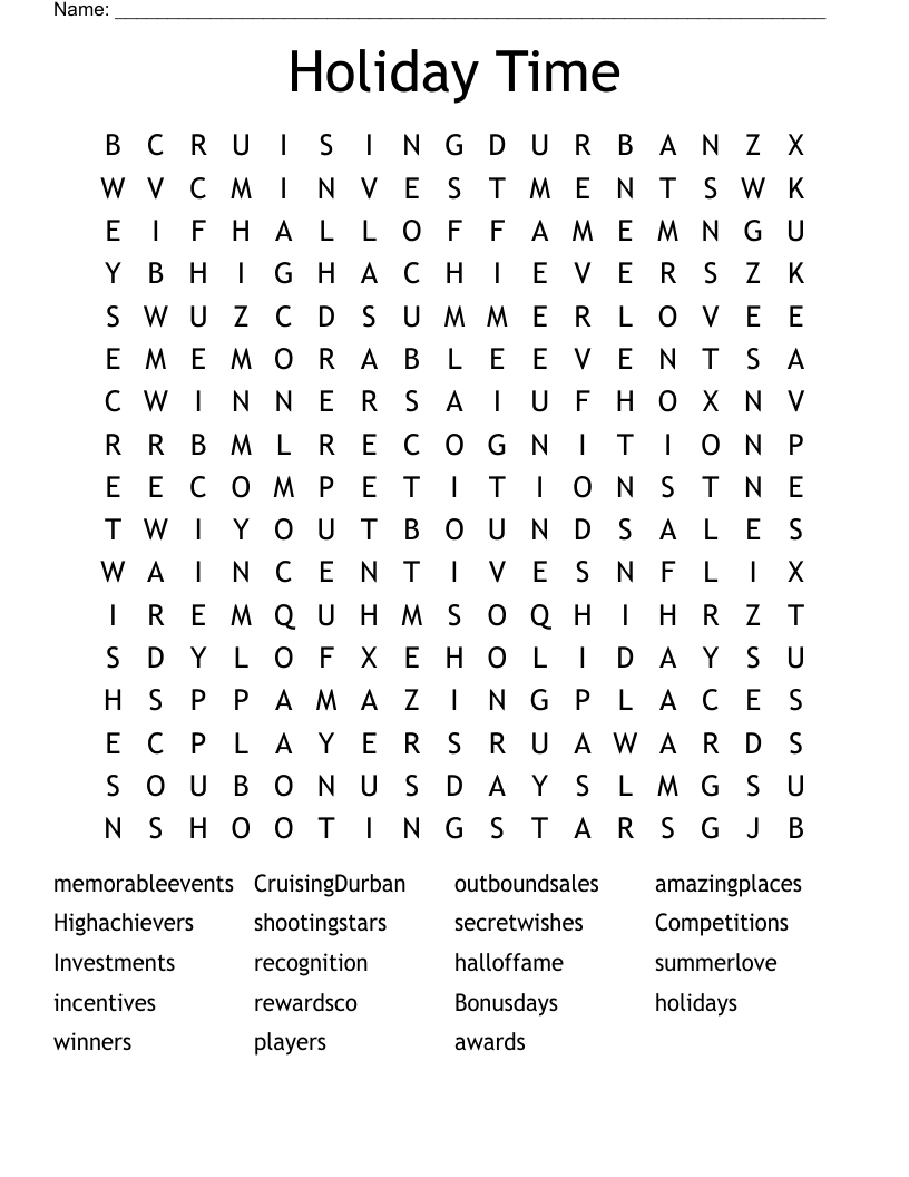 Holiday Time Word Search