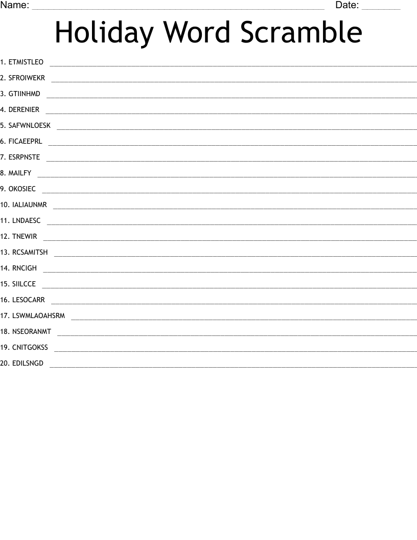Holiday Word Scramble