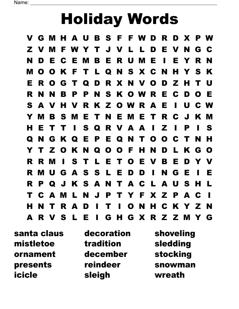 Holiday Words Word Search