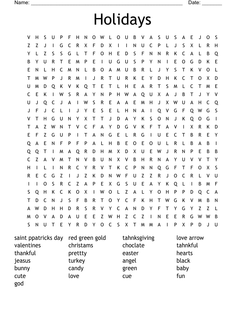 Holidays Word Search