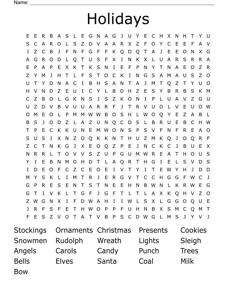 Holidays Word Search