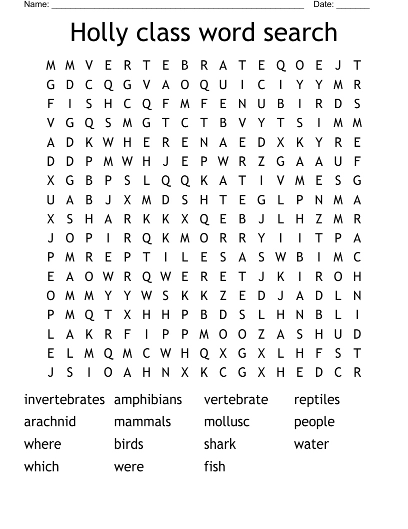 Holly class word search