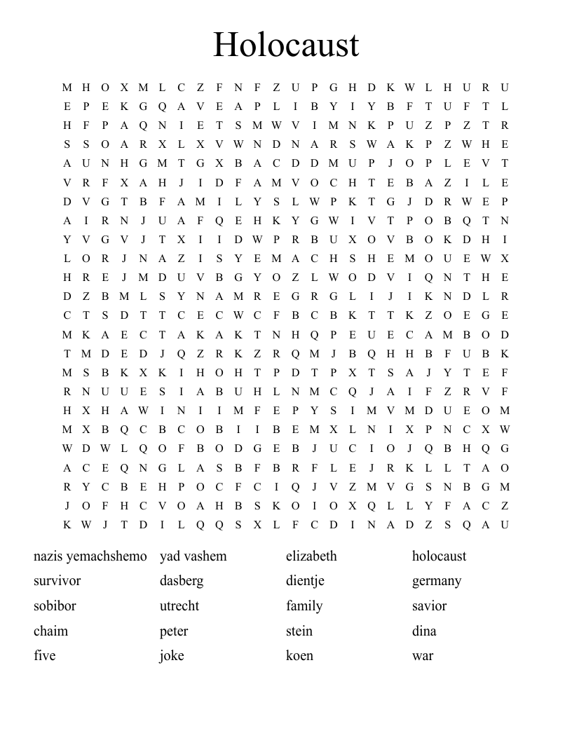 Holocaust Word Search