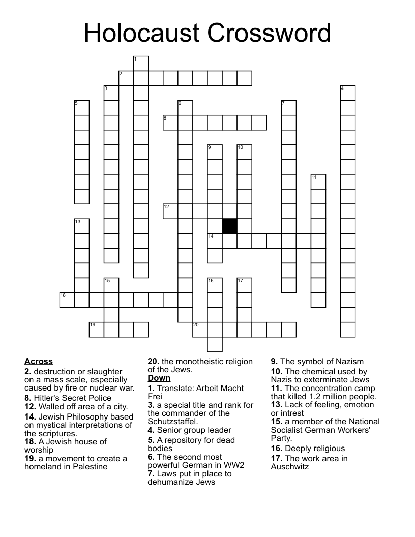 Holocaust Crossword WordMint