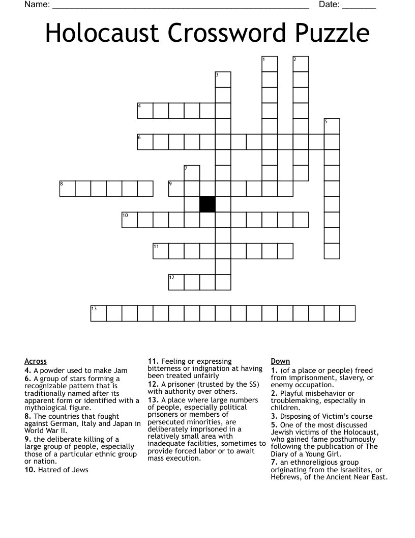 Holocaust Crossword Puzzle WordMint