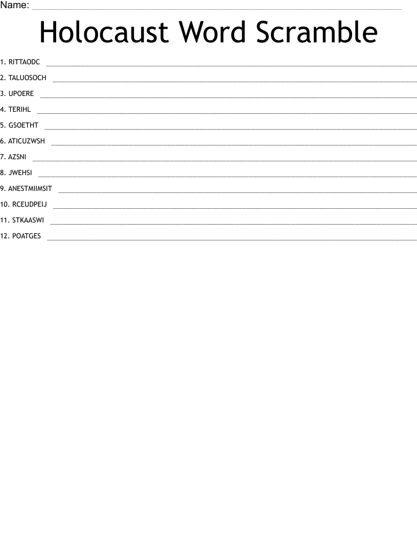 Holocaust Word Scramble