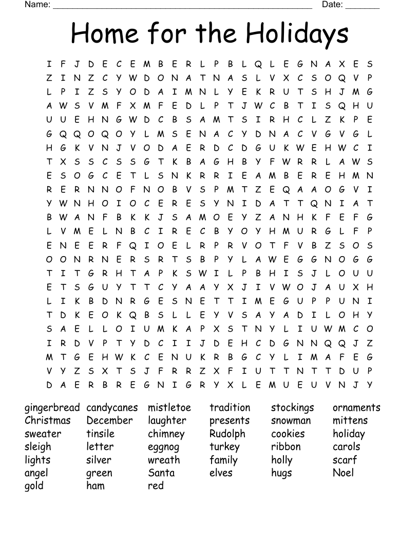 Home for the Holidays Word Search
