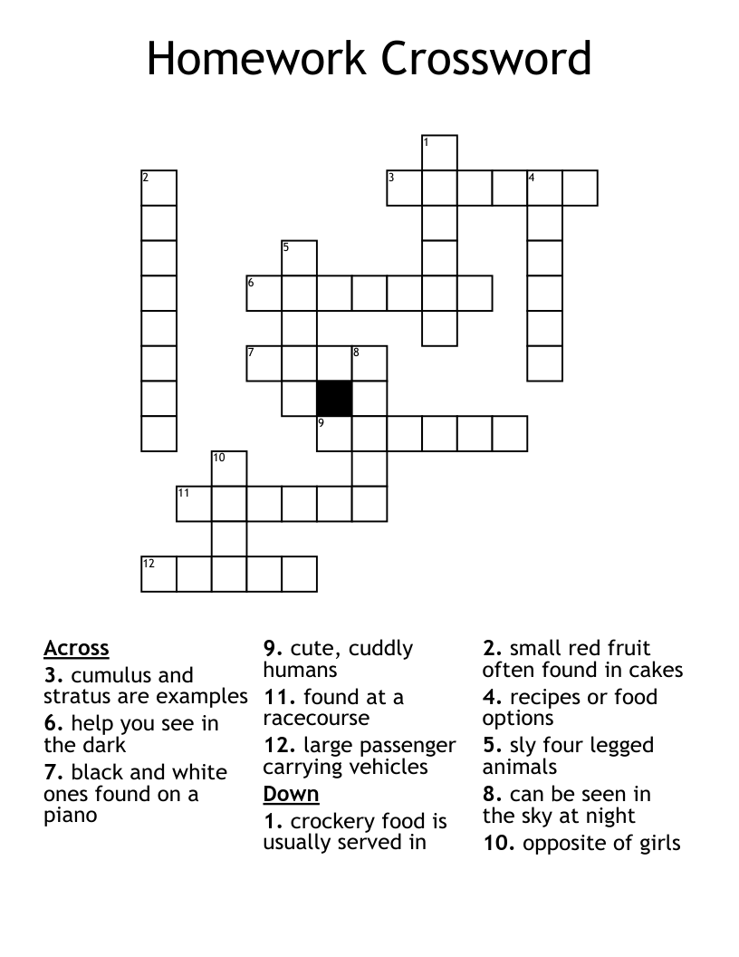 Homework Crossword - WordMint