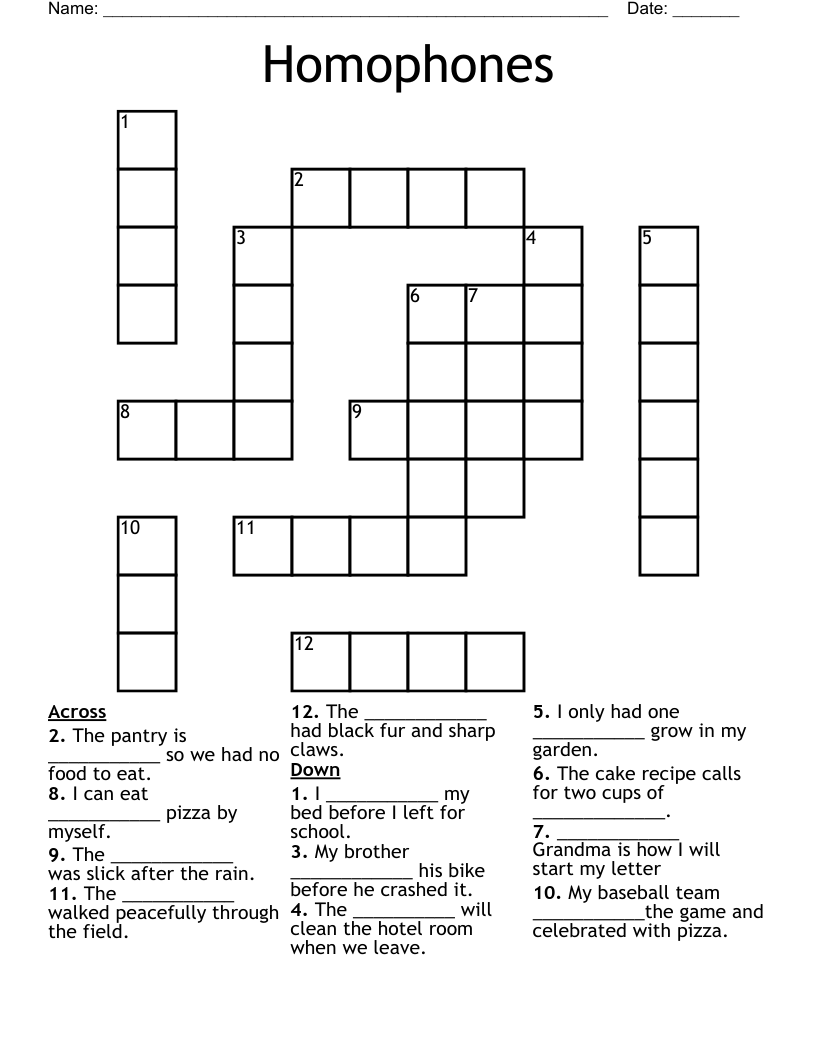 Homophones Crossword