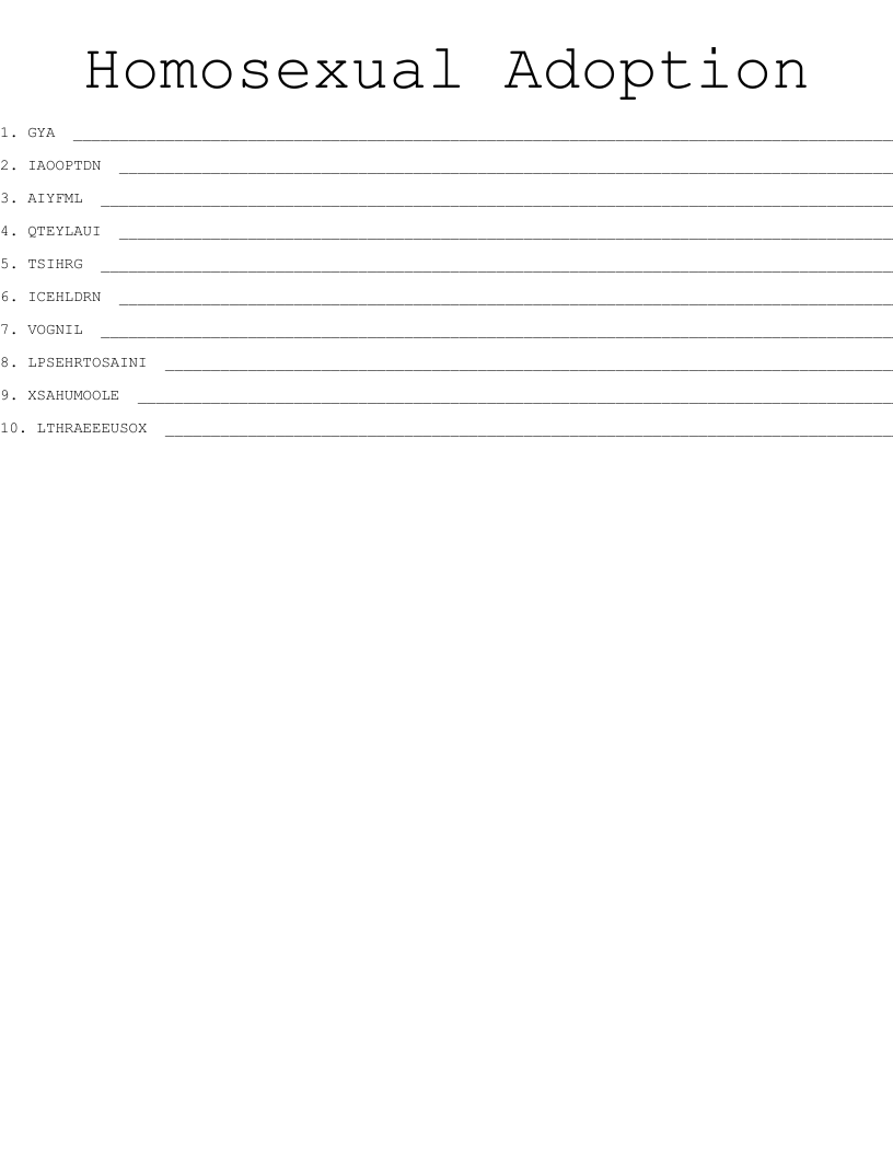 Homosexual Adoption Word Scramble