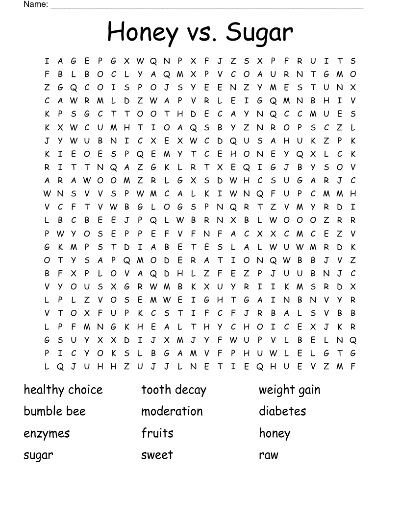 Honey vs. Sugar Word Search