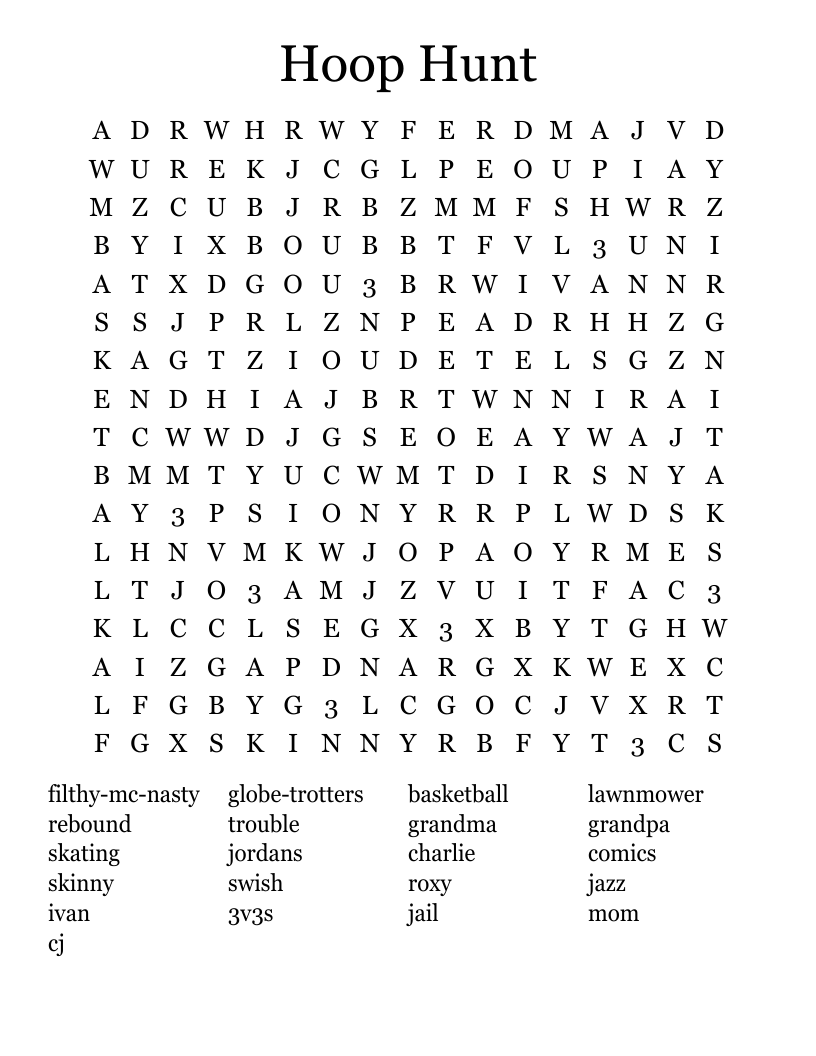 Hoop Hunt Word Search