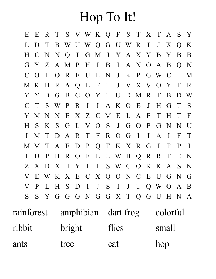 Hop To It! Word Search