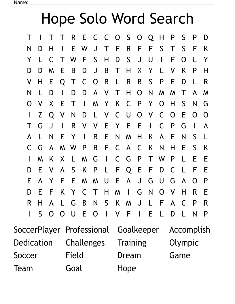 Hope Solo Word Search 