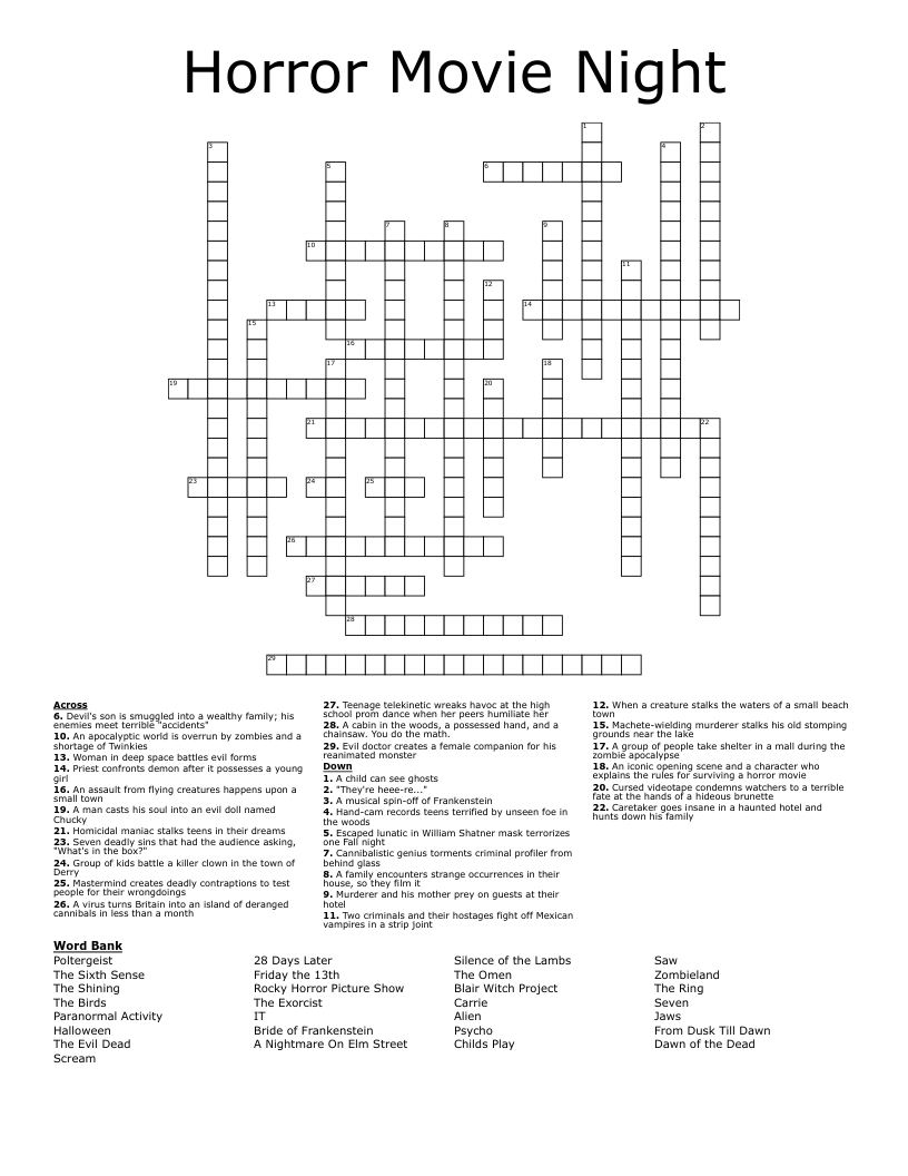Movie Crossword Puzzles Printable Crossword Puzzles Printable