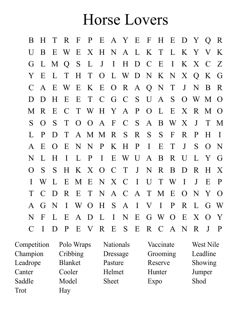 Horse Lovers Word Search