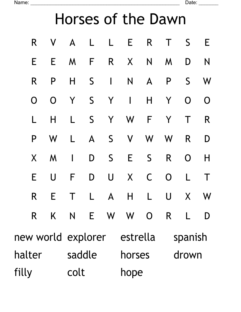 Horses of the Dawn Word Search