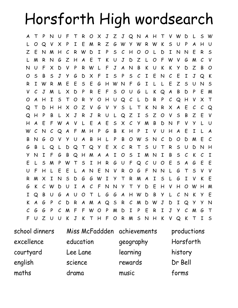Horsforth High wordsearch WordMint