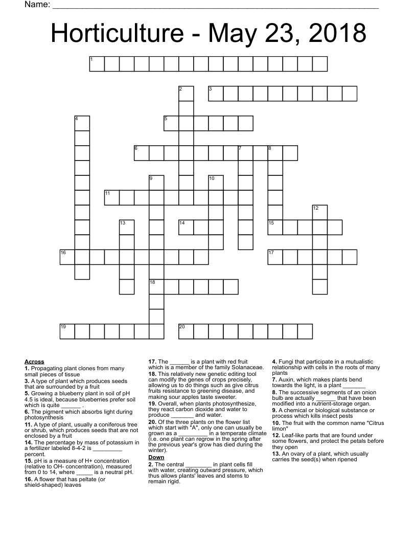 Horticulture - May 23, 2018 Crossword