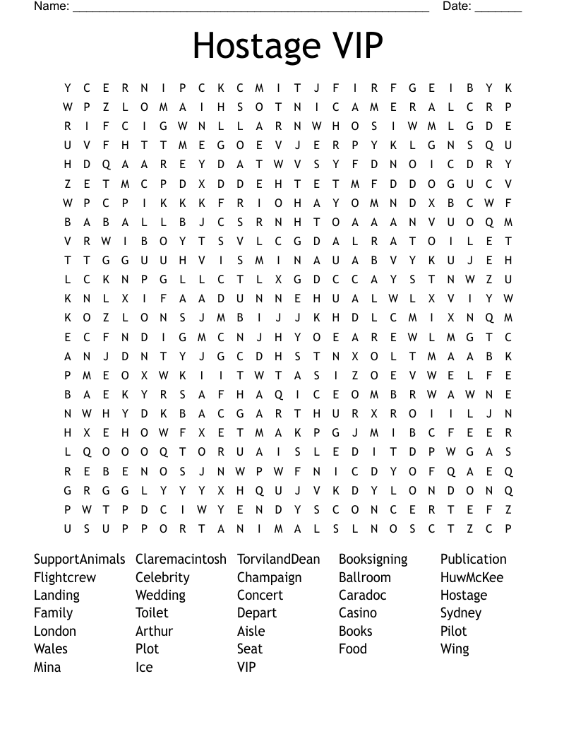 Hostage VIP Word Search