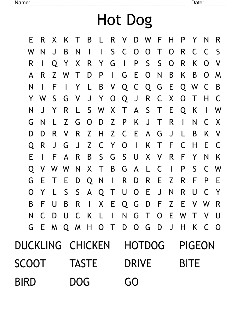Hot Dog Word Search WordMint