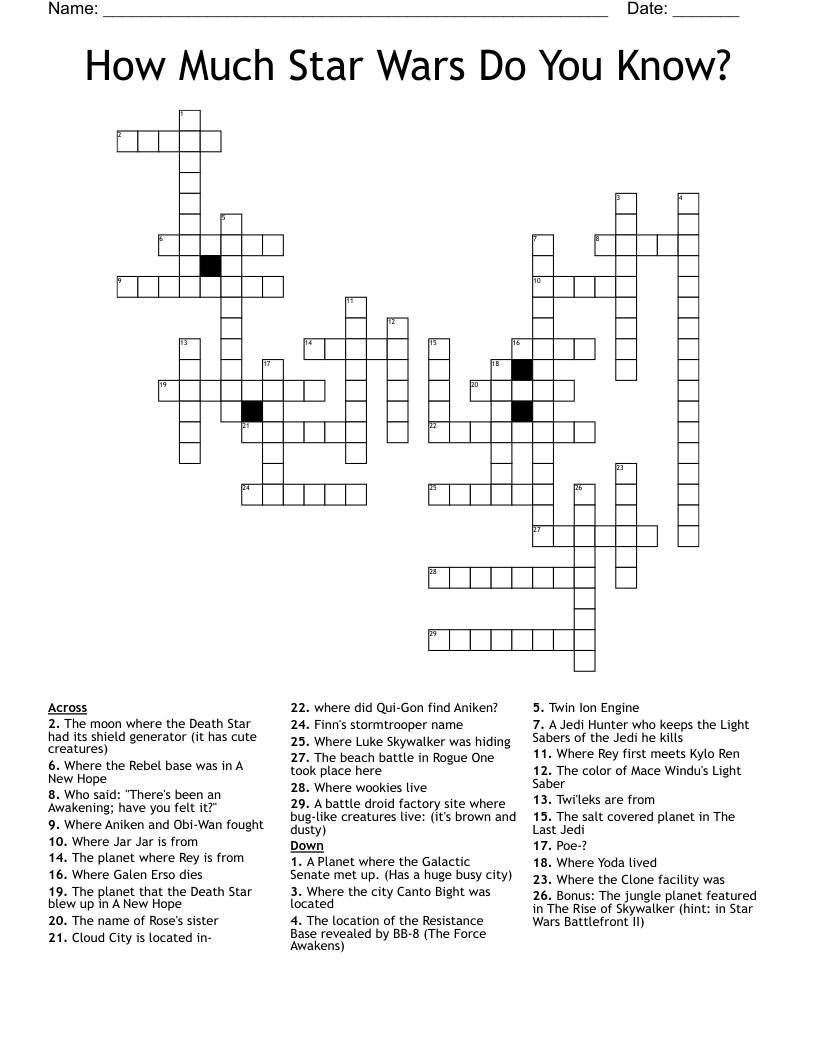 Star Wars Knight Crossword BAHIA HAHA