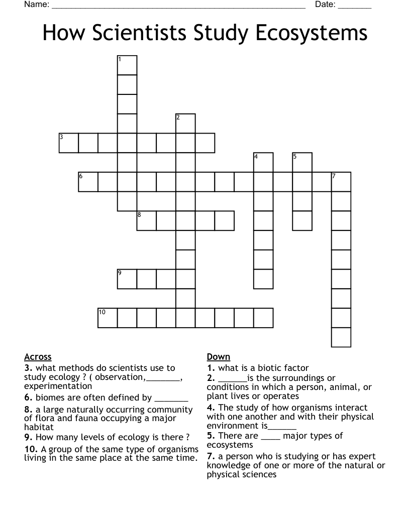 How Scientists Study Ecosystems Crossword