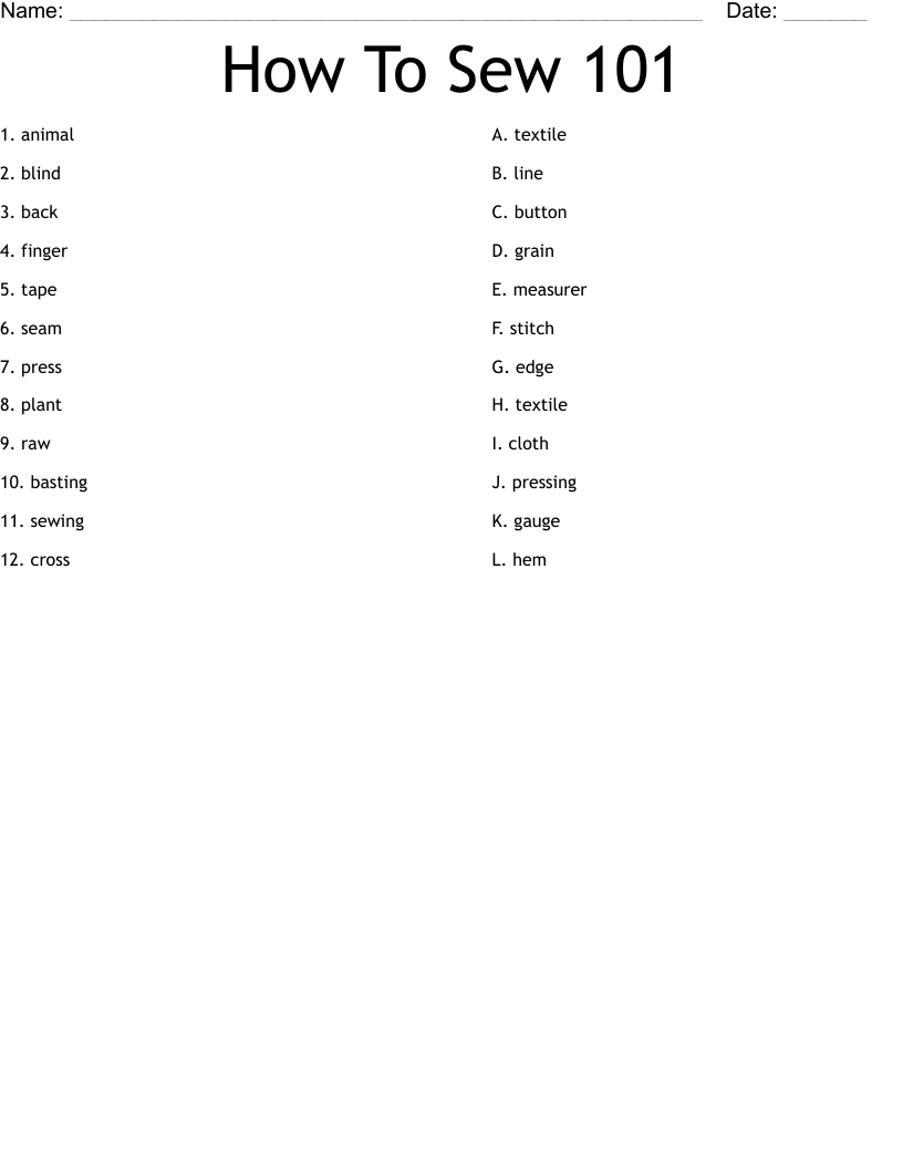 How To Sew 101 Worksheet WordMint