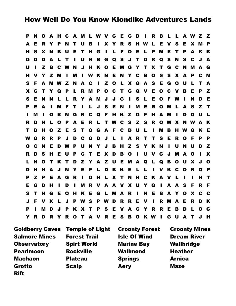 How Well Do You Know Klondike Adventures Lands Word Search